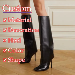 <span class=keywords><strong>Bottes</strong></span> pour femmes en cuir de luxe faites à la main, de haute qualité, sur mesure, à bout pointu, à talon haut, avec bordure de jupe, pour femmes - Product Image 2