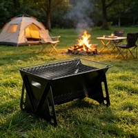 Barbecue portable pliable en acier inoxydable pour camping, avec braseuse à bois et plaque de cuisson