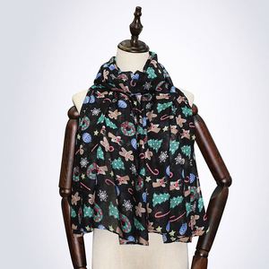 Sciarpa Natalizia Stampata con <span class=keywords><strong>Motivi</strong></span> a Fiocchi di Neve e Bastoncini, Sciarpa da Donna in Filato, Regalo, Accessorio per Travestimenti e Decorazione - Product Image 4