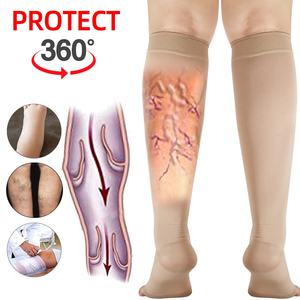 Stoking setinggi lutut pria wanita, kaus kaki kompresi jempol terbuka, pereda nyeri Kulit hitam 20-30mmHg - Product Image 4