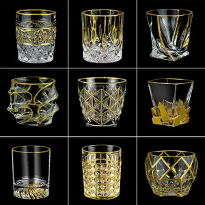 230ml luxe bohème or peint à la main à l'ancienne verre à whisky gobelet épais tasse à boire pour mariage ou vente de vin en vrac
