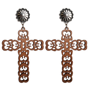 1 pieza de pendientes huecos de cruz de madera de moda, Metal turquesa creativo con Utetheisa Kongsuurbita perla transfronteriza - Product Image 2