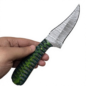 Couteau à lame fixe Drop Point en acier Damas, manche en bois Pakka bleu, couteau de survie pour le camping et le bricolage - Garantie 3 ans, prix abordables - Product Image 4