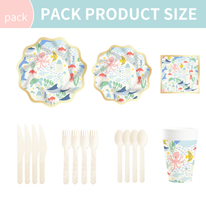 DAMAI Under the Sea Theme Paper <b>Tablecloth</b> Banner Kids Happy Birthday Party Custom Party Dinner Plates <b>Disposable</b> Tableware Set - Product Image 4