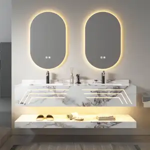 Современный зеркальный шкаф настенный косметический шкаф для ванной комнаты с спеченным камнем