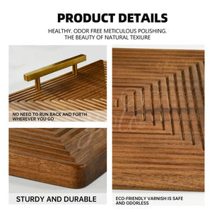 Plateaux de service en bois nouveau design en acacia avec poignée en métal pour les fêtes Assiettes ovales pour apéritif Thé Café Fromage Dessert Plateaux - Product Image 2