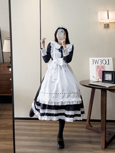 Abito Tradizionale <span class=keywords><strong>da</strong></span> <span class=keywords><strong>Cameriera</strong></span> con Gonna Lunga e Maniche Lunghe, Costume <span class=keywords><strong>da</strong></span> Governante Britannica, Uniforme Giapponese per Feste - Product Image 3