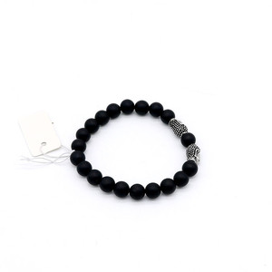 Pulsera de cuentas de ágata negra mate yunnique con cabeza de Buda de plata tibetana para hombres y mujeres, regalo de joyería de moda, cuentas redondas de 8mm - Product Image 3