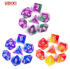 Udixi plastica dungeon and dragons acrilico rpg gioco logo personalizzato set di dadi trasparente colore misto