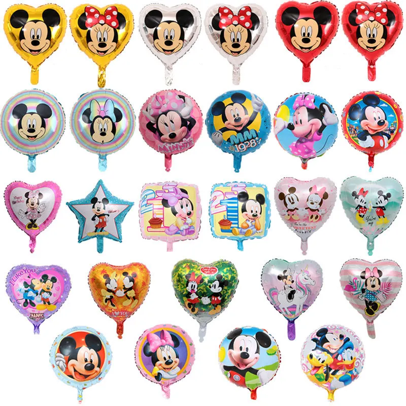 Ballons en aluminium de Mickey et Minnie 18 pouces, vente en gros, globes de forme ronde de haute qualité, décoration de fête d'anniversaire à hélium, jouets pour enfants, 1 pièce