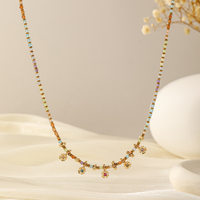 Collier ras du cou bohème multicolore en pierres naturelles et perles de cristal, bijoux en acier inoxydable plaqué or PVD avec breloques fleurs