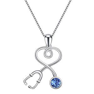 XL1041 <b>Stethoscope</b> Heart Pendant 925 Silver Rhodium Plated Crystal Charm Unisex Everyday Wear Classic Style - Product Image 1
