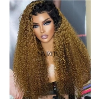 Perruques Lace Front Wigs naturelles invisibles, cheveux humains crépus bouclés doux, couleur 1B/27, densité 400%