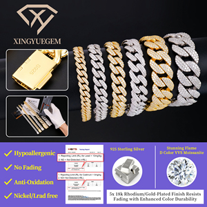 Pulsera Cubana de Plata de Ley 925 Chapada en Oro con Moissanita Brillante Estilo Rómbico para Hombre - Product Image 2