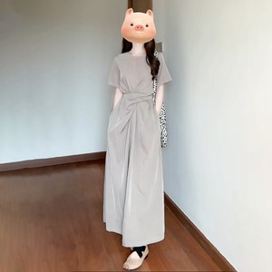 Crew Neck Sheath Dress Solid Color Wrap And Tie Daily Wear Women's Casual Long Dress - Product Image 1