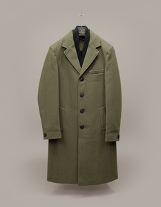 Abrigo de lana para hombre, largo, con solapa con muescas, cierre de un solo botón, botones de cuerno, corte regular, verde - Product Image 5
