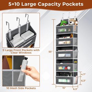 1 paquet d'organiseurs à suspendre derrière la porte à 5 niveaux, 33x15x85cm, avec 10 poches en filet pour le rangement derrière les portes - Product Image 2