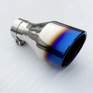 Blue Flame Series Driver Side Staggered Oval Rolled Edge Angle Cut Double-wall Car Exhaust Tip