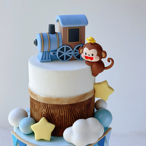 卡通猴子熊马宝宝方形彩虹塔水气球机车车厢软胶娃娃蛋糕配料装饰 - Product Image 4