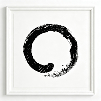 Peinture à l'huile minimaliste noire peinte à la main, motif cercle Zen abstrait Enso, sur toile, pour décoration murale moderne de bureau et de salon