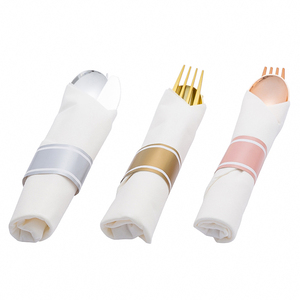 Cán Bạc dùng một lần thiết lập dao kéo <span class=keywords><strong>Fancy</strong></span> khăn ăn bao gồm dĩa dao thìa cho Đảng cưới bọc trong nhựa bạc - Product Image 1