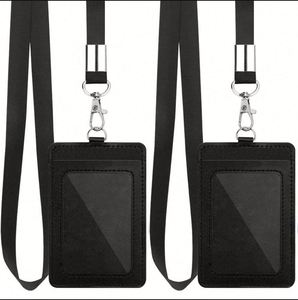 PU Leather Access Card <b>Holder</b> with Easy Pull Buckle Retractable <b>ID</b> Card <b>Holder</b> with Hanging Rope for Factory or Office Use - Product Image 2