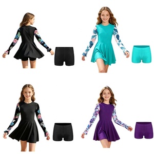 Traje de Baño de 2 Piezas para Niñas, Diseño Deportivo, Vestido Estampado y Pantalones Cortos para Piscina, Playa y Gimnasia - Product Image 1