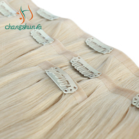 Extension de cheveux remy 100% humains, extension de cheveux lisses, double goutte, avec clip, Changshunfa, prix d'usine