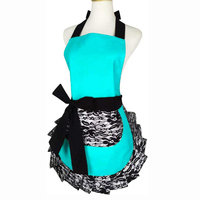 Tablier sexy rétro amusant en dentelle noire avec poche pour femmes et filles