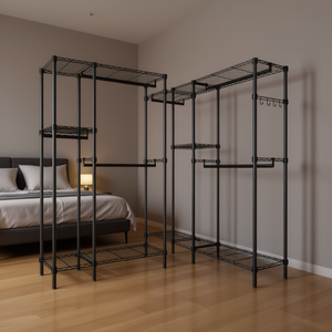 ตู้เสื้อผ้าโลหะแบบพกพา ชั้นวางเสื้อผ้า 5 ชั้น แบบตั้งพื้น สไตล์มินิมอล สำหรับจัดเก็บของใช้ในบ้าน - Product Image 2