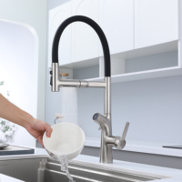 Robinet de cuisine ELOILO moderne et contemporain, flexible à 4 voies, rotatif à 360°, à commande tactile, monocommande, finition brossée, pour montage sur plan de travail