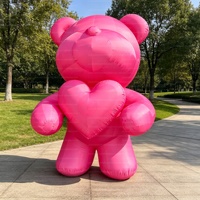 Ours en peluche géant gonflable rose personnalisé de 3 m, tenant un cœur d'amour, figurine animale de dessin animé pour l'inauguration de centre commercial, exposition de la Saint-Valentin