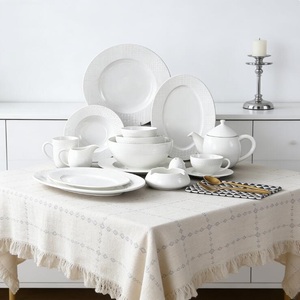 White Porcelain Simple Ceramic Plate Mug Tableware Coffee Salad Soup Rice Bowl <b>Dinnerware</b> <b>Set</b> for Hotel Restaurant - Product Image 1