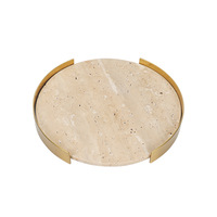 Plateau de rangement circulaire en marbre de style nordique minimaliste, bordure métallique, couleur unie, finition polie, 20-30 cm, pour la décoration de la maison, salle de bain
