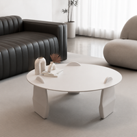 Weißer Hochwertiger Kleiner Apartment-Couchtisch Minimalistischer Mattierter Gehärteter Glas Kreativer Sockel Runder Couchtisch