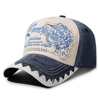 Casquette de baseball structurée à 6 panneaux, vintage, avec patch brodé tigre, visière dentelée délavée, personnalisable en 130 couleurs, vente en gros