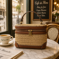 Sac à main femme de luxe marron moderne en paille, petit sac fourre-tout en PP tressé, sac à bandoulière, style vintage français pour l'été et la plage