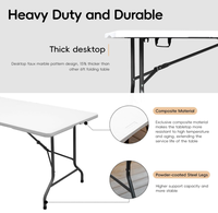Table pliante rectangulaire populaire de 181cm pour salle à manger intérieure en plein air