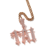 Pendentif personnalisé grand initiales, plaqué or, serti de pierres, breloque de collier lettre initiale personnalisée, plaque nominative Hip Hop, pendentif 3D