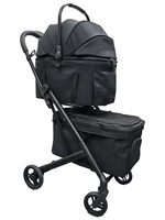 Poussette double de luxe pliable à une main, étanche, réglable, à 4 roues, avec paniers amovibles et sac de transport en aluminium pour deux animaux