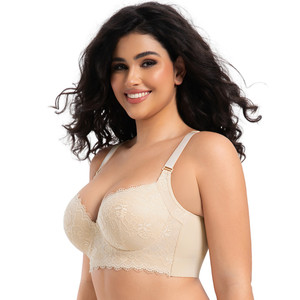 Cross-border Plus-<strong>size</strong> Lace Sexy Lingerie Thin Memory Foam Underwire Push-up Bra Deep V-neck Supports Side <strong>Breasts</strong> Prevents - Product Image 2