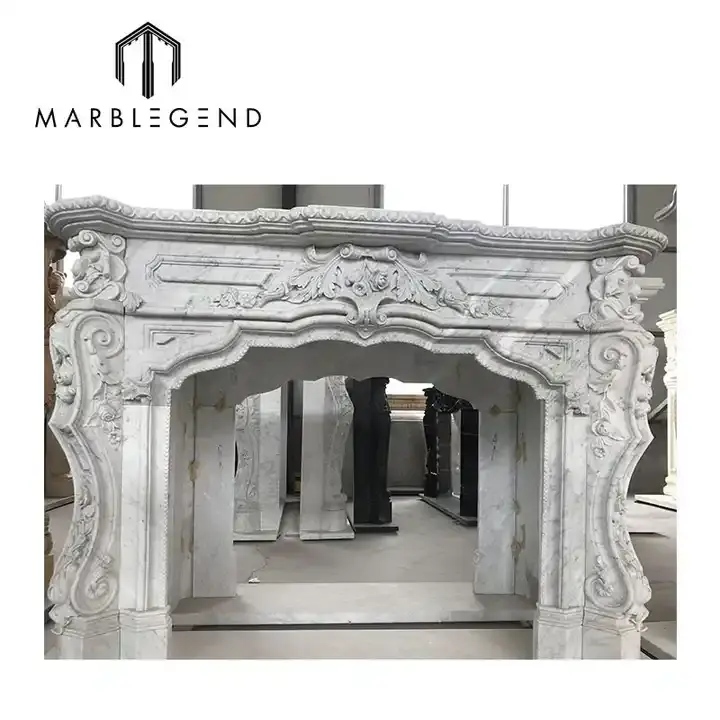 Customized Fireplace Stone Marble Carving Indoor Mantel Surround Fireplace for sales