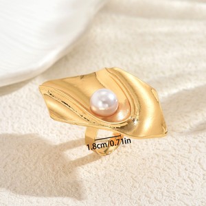 Geometric Pearl <b>Ring</b> <b>Open</b> Design For Women Everyday Wear Jewelry - Product Image 4