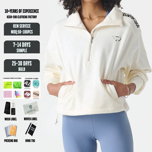 Sweat-shirt de sport pour femme OEM, col montant à 1/2 zip, coton et élasthanne, avec poche latérale cachée, ourlet ajustable - Product Image 1
