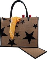 Grand sac de plage en jute imperméable personnalisé en lin recyclé avec motif de dessin animé et poignée en corde de coton Logo personnalisé inclus