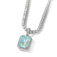Collier avec pendentif fluorescent Mocha, mm, en or, carré, bleu clair, Rectangle, rose clair, glacé, 5A, Hip Hop