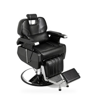 Fauteuil de Barbier Chromé Robuste avec Dossier en U, Appui-tête Réglable, Repose-pieds à Fentes et Base Ronde pour Salon de Coiffure