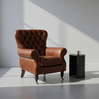 Fauteuil Chesterfield capitonné en cuir véritable, meubles anciens médiévaux