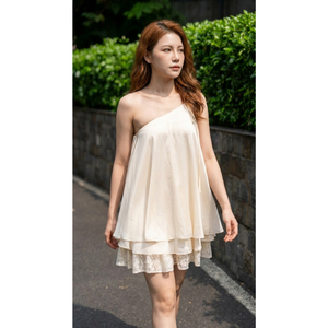 Ready To Ship Trendy Women's One Shoulder Layered Mini <b>Dress</b> Elegant Vacation Party <b>Dress</b> Boutique Fashion Wear - Product Image 4