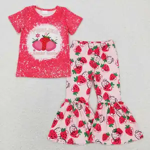 children's suit girls strawberry bleached printed top strawberry bell pants suit